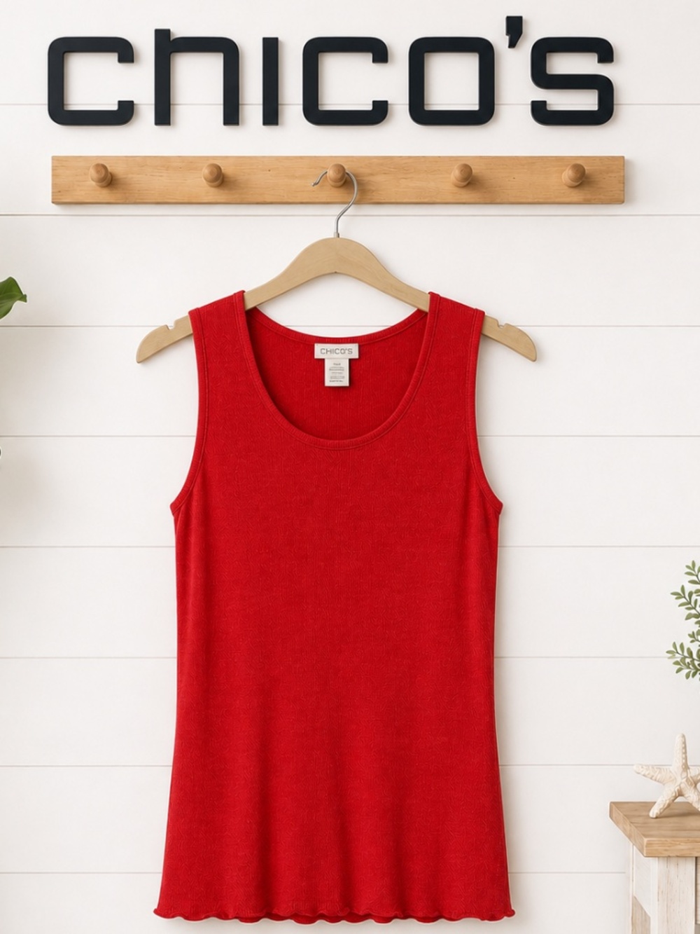 Chico’s Vibrant Red 100% Rayon Knit Tank Top - Scoop Neck - Size 1